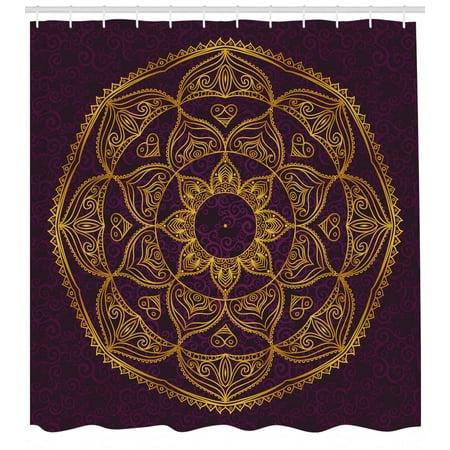 - Mandala Shower Curtain, Circular Mandala Design Eastern Old Fashioned Nature Inspired Traditional, Fabric Bathroom Set with Hooks, Purple Earth Yellow, by Ambesonne