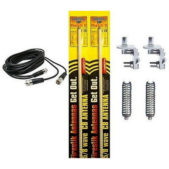 NEW 2 FIRESTIK 2 FS4 W 4FT WHITE CB ANTENNAS, 18FT DUAL COAX, MOUNTS & SPRINGS