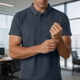 thumbnail image 5 of Men's Business Casual Polo Shirt, Waffle Knit Short Sleeve Breathable Top for office & Summer Size M-4XL Army Green, 5 of 8