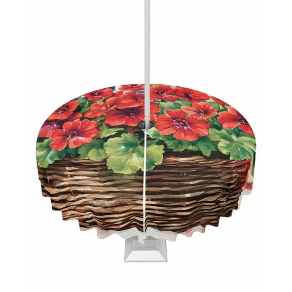 Fsddascl Red Poppy Flower Outdoor Tablecloth - 54 Inch Round Dining Table Cover, Rustic Independence Day American Flag Waterproof Outdoor Table Cloth with Umbrella Hole & Zipper for Picnic/Patio