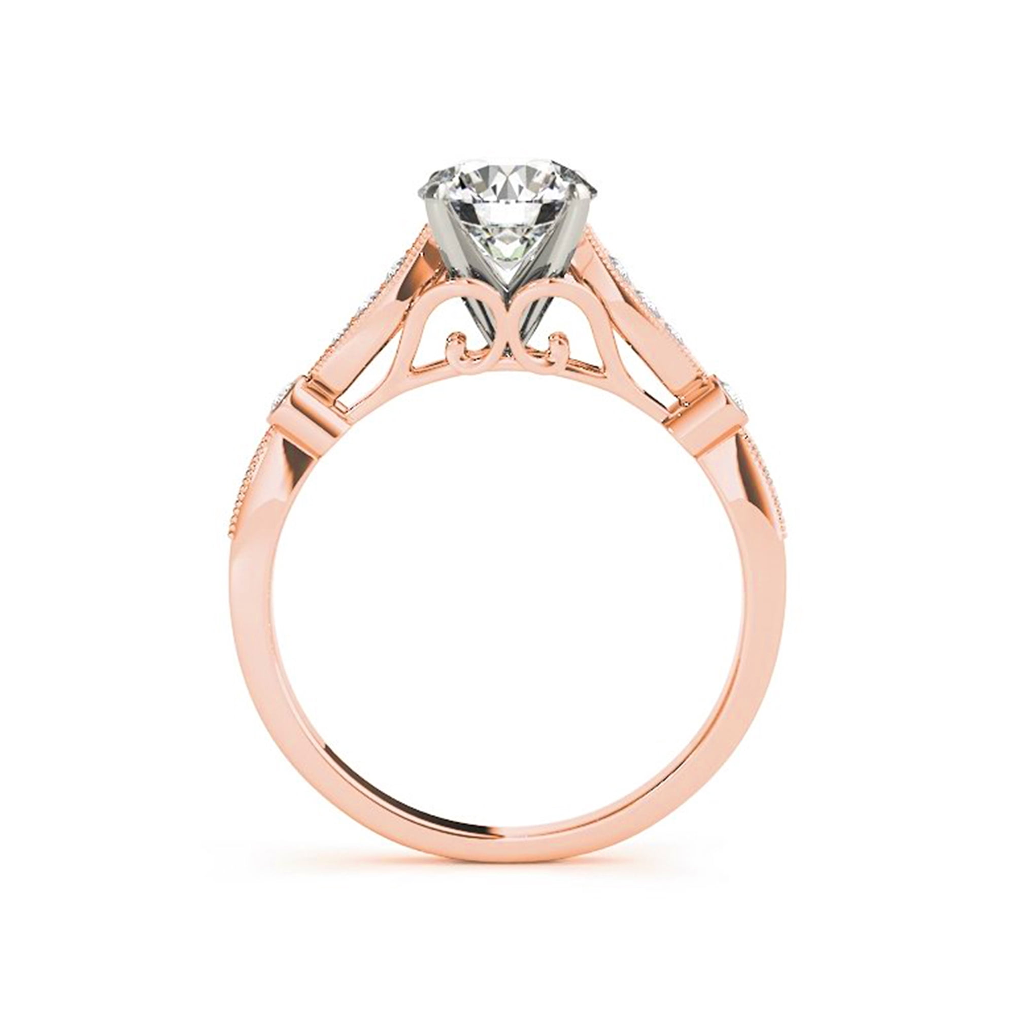 Arista 2 cts Round Swarovski Diamond Solitaire & Contoure Bridal Set in Pink Plated Sterling Silver