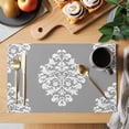 thumbnail image 2 of Baroque Grey Placemats Set of 4 Vintage Damask Classic Floral Place Mats Indoor Wipeable Table Mats Washable Cloth Dining Table Placemats for Kitchen Holiday Party Home Decor 13x19 Inch, 2 of 9
