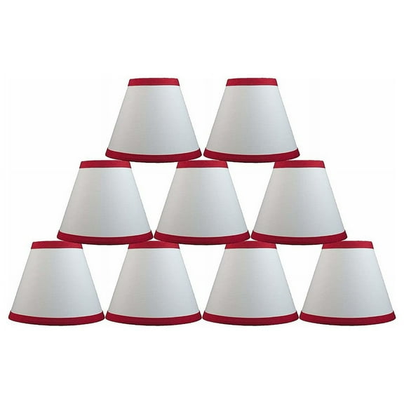 Urbanest White Cotton With Red Trim Chandelier Lamp Shade, 3x6x5", Set of 9