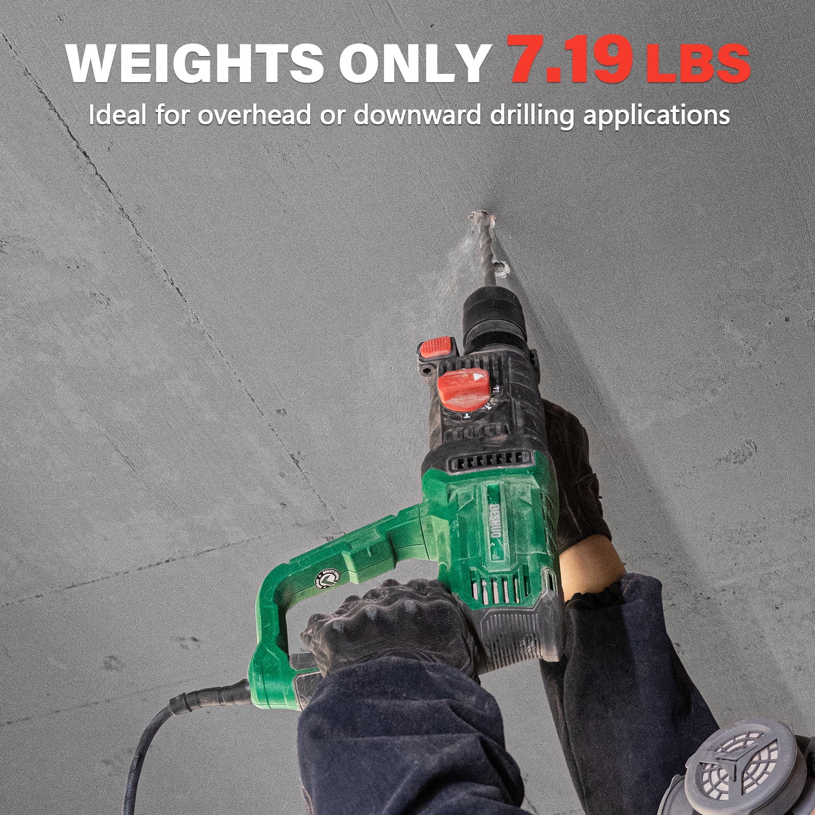 Deshuo 1 in Sds-Plus Lightweight Rotary Hammer, 9 Amp, 4 Functions, Variable Speed, with Bits and Case