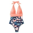 thumbnail image 4 of Womens Swimsuits V Neck Ruffle Back Print One Piece Bathing Suit,Pink,S, 4 of 5