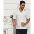thumbnail image 3 of QPNGRP Men's Zipper Polo Shirts Short Sleeve Moisture Wicking Dry Fit Striped Casual Golf Shirts for Men White 2XL, 3 of 6