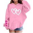 thumbnail image 3 of CPNG Girls Hoodies Tops Double Heart Print Long Sleeve Hooded Sweatshirts with Front Pocket Kids Loose Fit Daily Pullover Sweatshirt, 3 of 5
