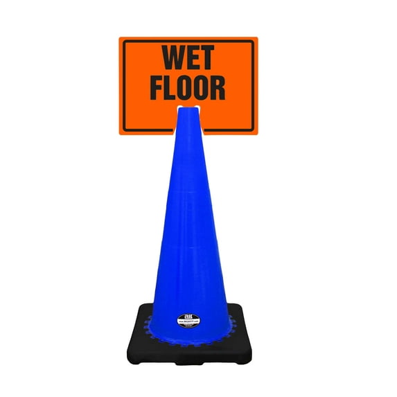 RK-Safety 28" Blue Cone, Black base without Reflective Tape, Plus Cone Sign 33 "Wet Floor", (Cone-4 ea + Cone Sign-4 ea)