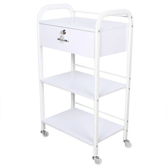 Wildnix 3-Tier Salon Trolley, Lockable Drawer,   Wheels, Iron & High-Density Boards, Perfect for Hair Salons, Beauty Salons, and Home Use