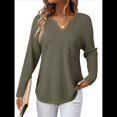 thumbnail image 2 of Blusas para Mujer, de Punto Gofre, de Larga, con Cuello en V y Muescas, Informales, Modernas, de Color Liso, Holgadas. Verde S, 2 of 8