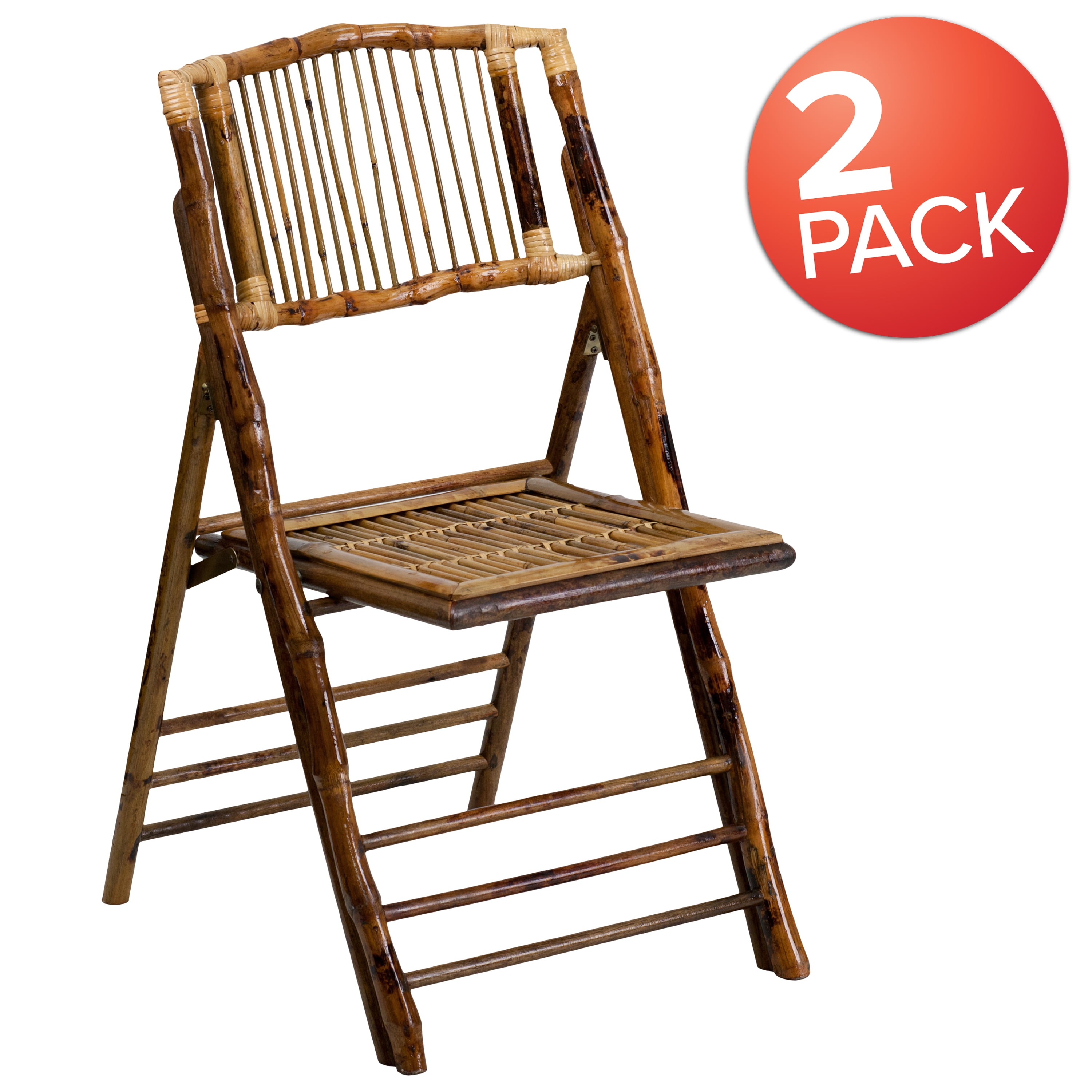 BizChair Set of 2 Foldable Bamboo Chairs for Indoor-Outdoor Dining