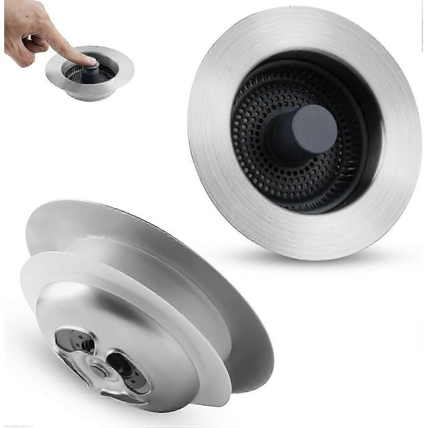 Kitchen Sink Drain Stopper Strainer, 3-in-1 Pop-Up Sink Strainer with Stainless Steel & ABS for Universal Sinks