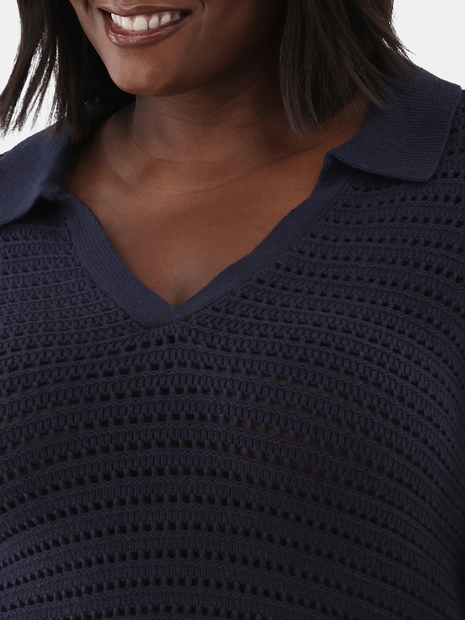 Terra & Sky Women's Plus Size Open Stitch Sweater with Collar, Sizes 0X-5X