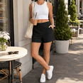 thumbnail image 5 of Womens Pull on Summer Shorts, Flat Front Elastic Back Solid Color Mid Waist Casual Shorts with Pockets, Black, XXL, 5 of 9