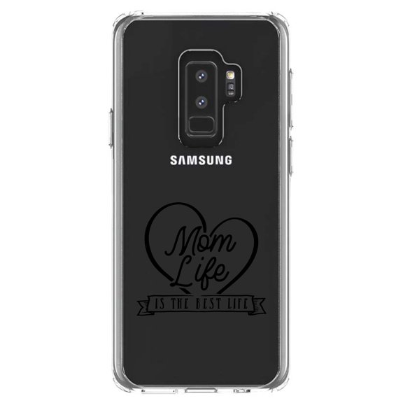 DistinctInk Clear Shockproof Hybrid Case for Samsung Galaxy S9  PLUS (6.2" Screen) - TPU Bumper Acrylic Back Tempered Glass Screen Protector - Mom Life is the Best Life