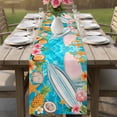 thumbnail image 4 of Coastal Beach Table Runner 70 Inches, Summer Tropical Plants Ocean Sea Waves Blue Bed Runner Dresser Scarves Tabletop for Indoor Outdoor Parties/Ceremony/Banquet, 13" x 70", 4 of 9