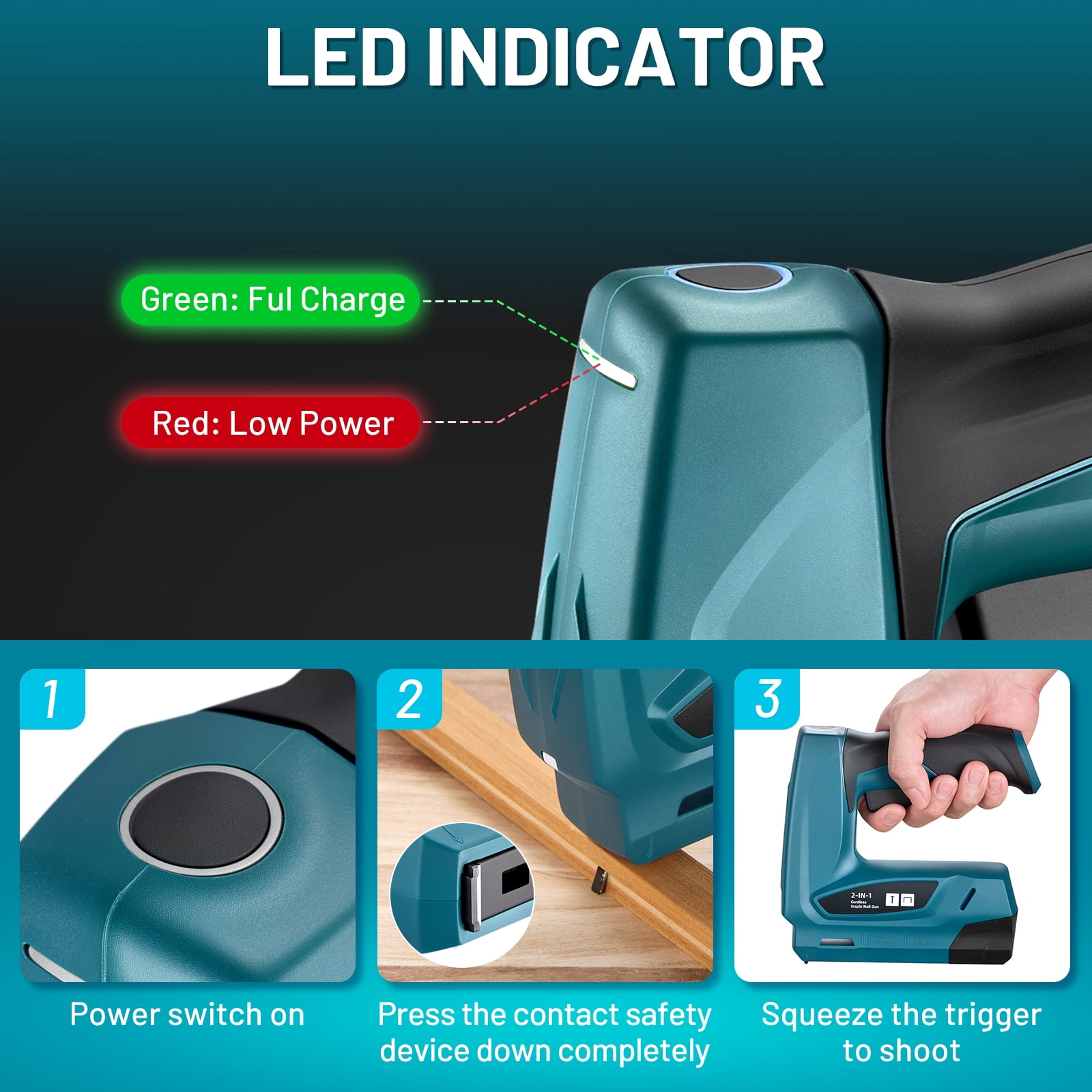 SPBTAR Electric Staple Gun, 2 in 1 Cordless Staple Gun/Brad Nailer with 2000 Staples & Nails, 2000mAh Cable Staple Gun with USB Charger for Wood, Upholstery, Carpentry, Crafts, DIY