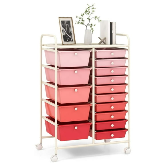 15-Drawer Storage Drawer Carts - Mobile Rolling Utility Cart w/Wheels, Craft Organizer for Classroom Organization and Storage, School, Office, Home, Storage Organizer Cart (Gradient )