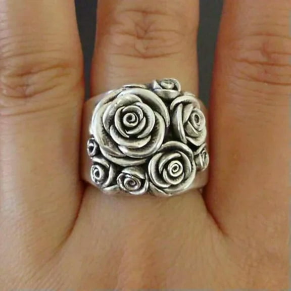 K-KED Pretty Silver Plated Flower Rings for Women Party Delicate Jewelry Accessories Size 5-12-Silver-9