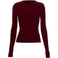 thumbnail image 3 of Y2k Tops for Women Slim Fit Base Cropped Tee Shirt Long Sleeve Crew Neck Solid Color Fall Casual Going Out Tshirts (S, Wine), 3 of 3