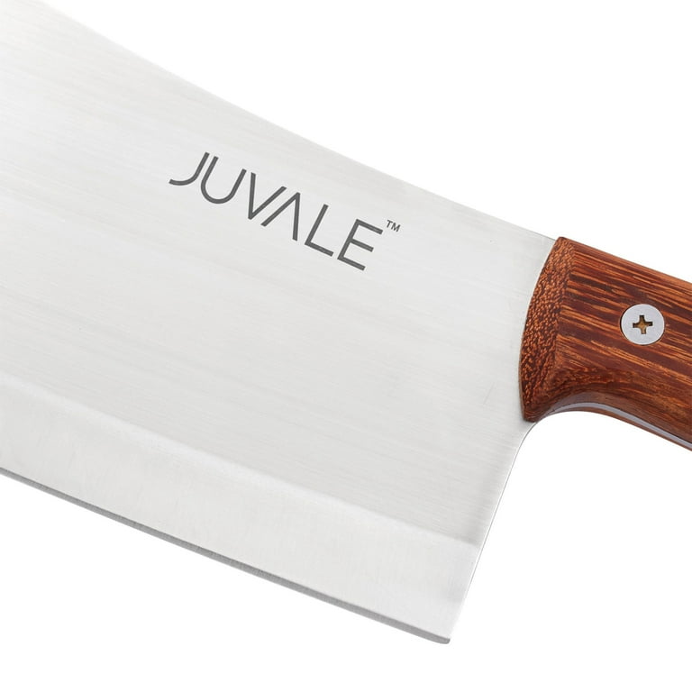 Meat Cleaver, Heavy Duty Knife with Solid Wood Handle (Stainless Steel, 8-in)