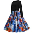 thumbnail image 3 of Fridja Robe Vintage Évasée à Nœud Papillon pour Femmes, Manches Longues, Imprimée, pour Fête de Noël, 3 of 7