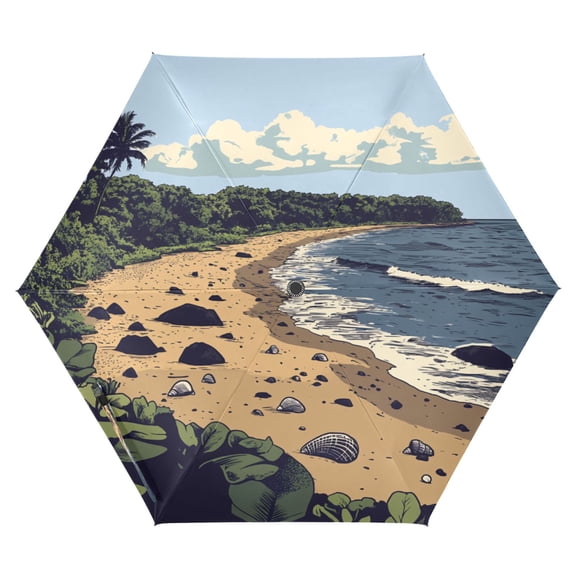 Beach Folding Umbrella UV50  Waterproof Sun Protection Auto Open Close Compact Fiberglass Frame