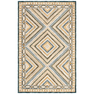 SAFAVIEH Aspen Caitriona Geometric Diamonds Wool Area Rug, Navy/Gold, 6' x 9'