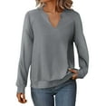 thumbnail image 2 of ClodeEU Womens Long Sleeve V Neck Sweatshirts,Fall Winter Basic Casual Lightweight Pullover Shirt Gray,Womens Plus XL, 2 of 8