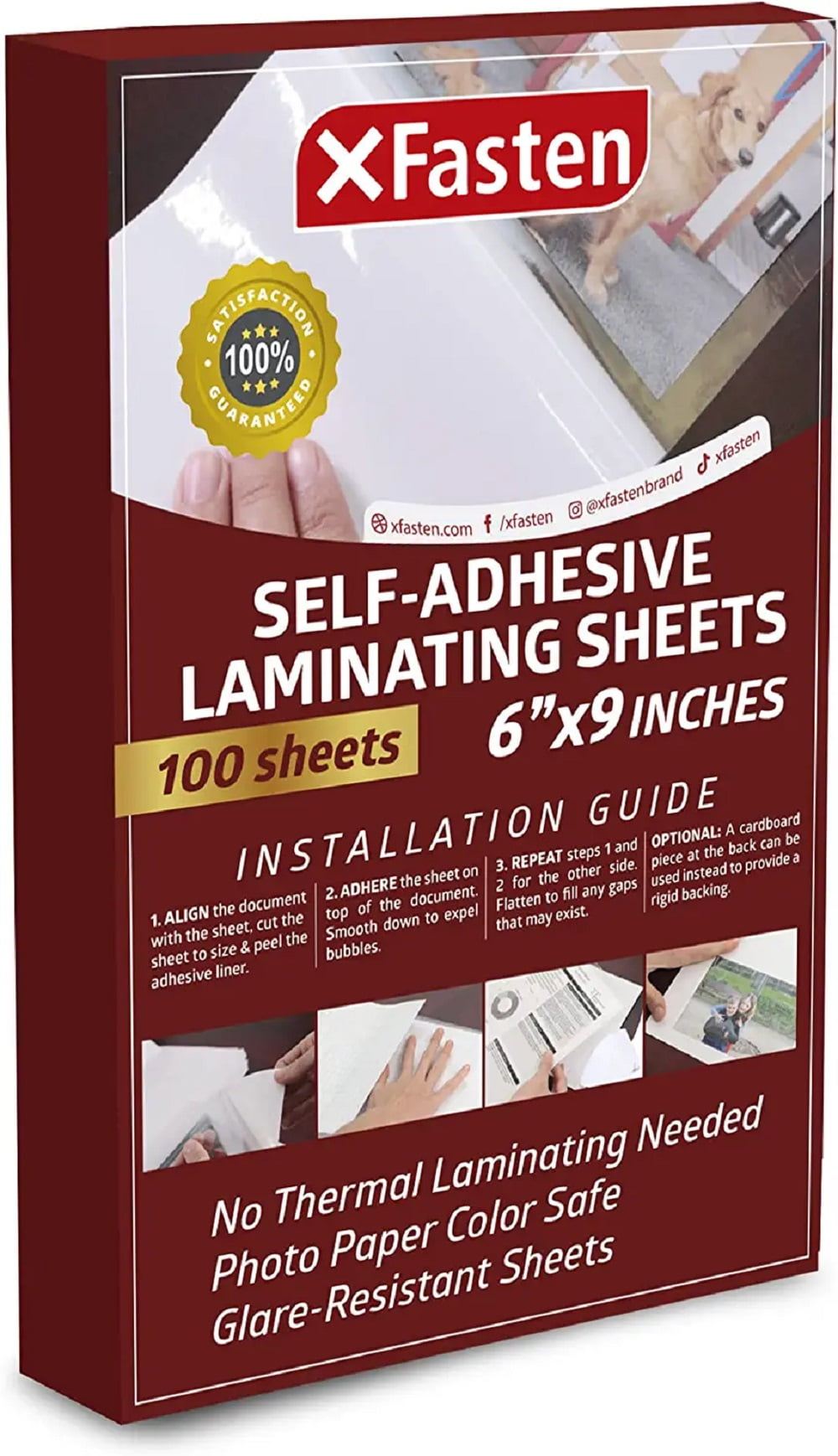 XFasten SelfAdhesive Laminating Sheets, 6 x 9 Inches, Pack of 100, 4.