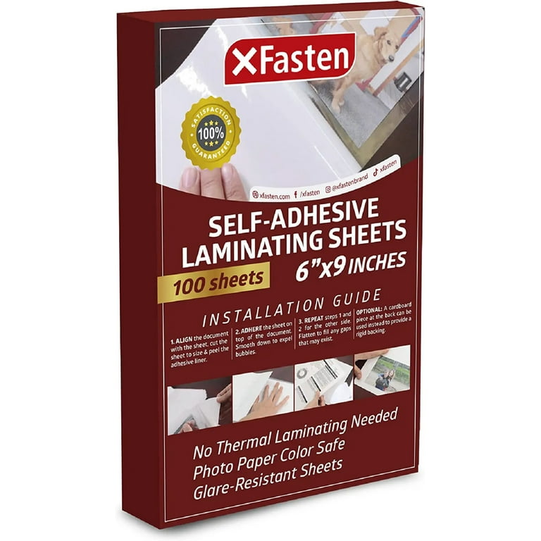 XFasten Self-Adhesive Laminating Sheets, 6 x 9 Inches, Pack of 100, 4.76 mil, Archival Safe and Yellowing Resistant Heavyweight Self Laminating