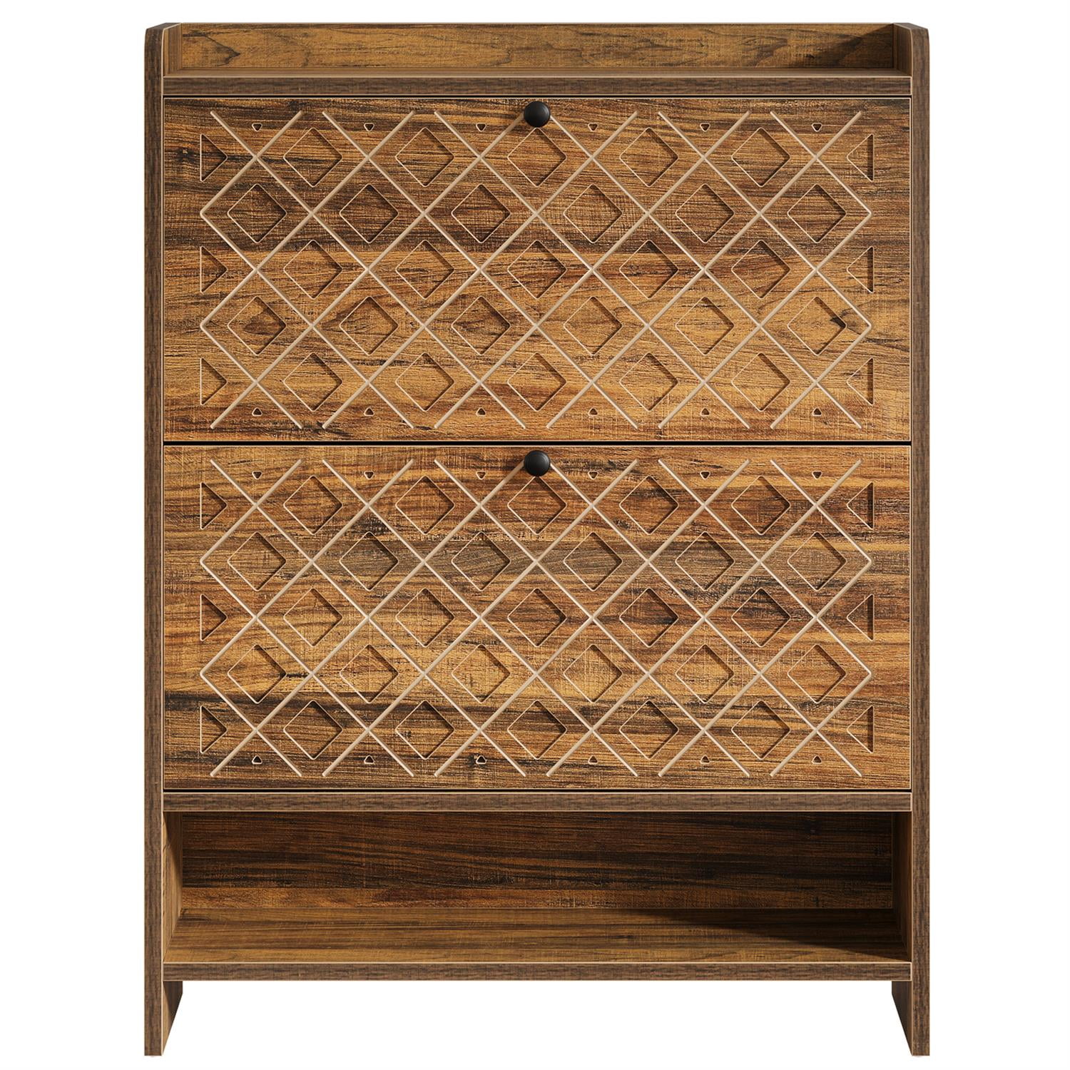 Demi Bonn 42" Wooden Shoe Cabinet, 2-Drawer Entryway Storage, Space-Saving Entryway, Modern Home Decor, Brown