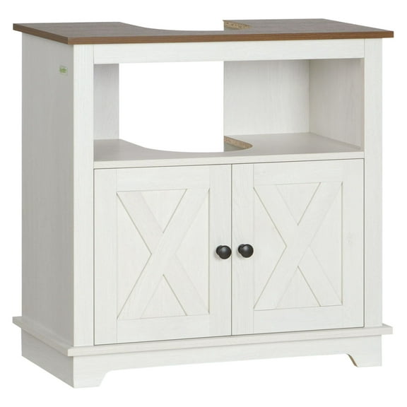 Bathroom Sink Cabinet White 2-Door Pedestal Vanity - Farmhouse Storage with Shelves