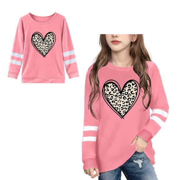 Valentines Shirt Girls Long Sleeve Graphic Tee Shirts Crew Neck Casual Pullover Tshirts for Girls 8-9 Years