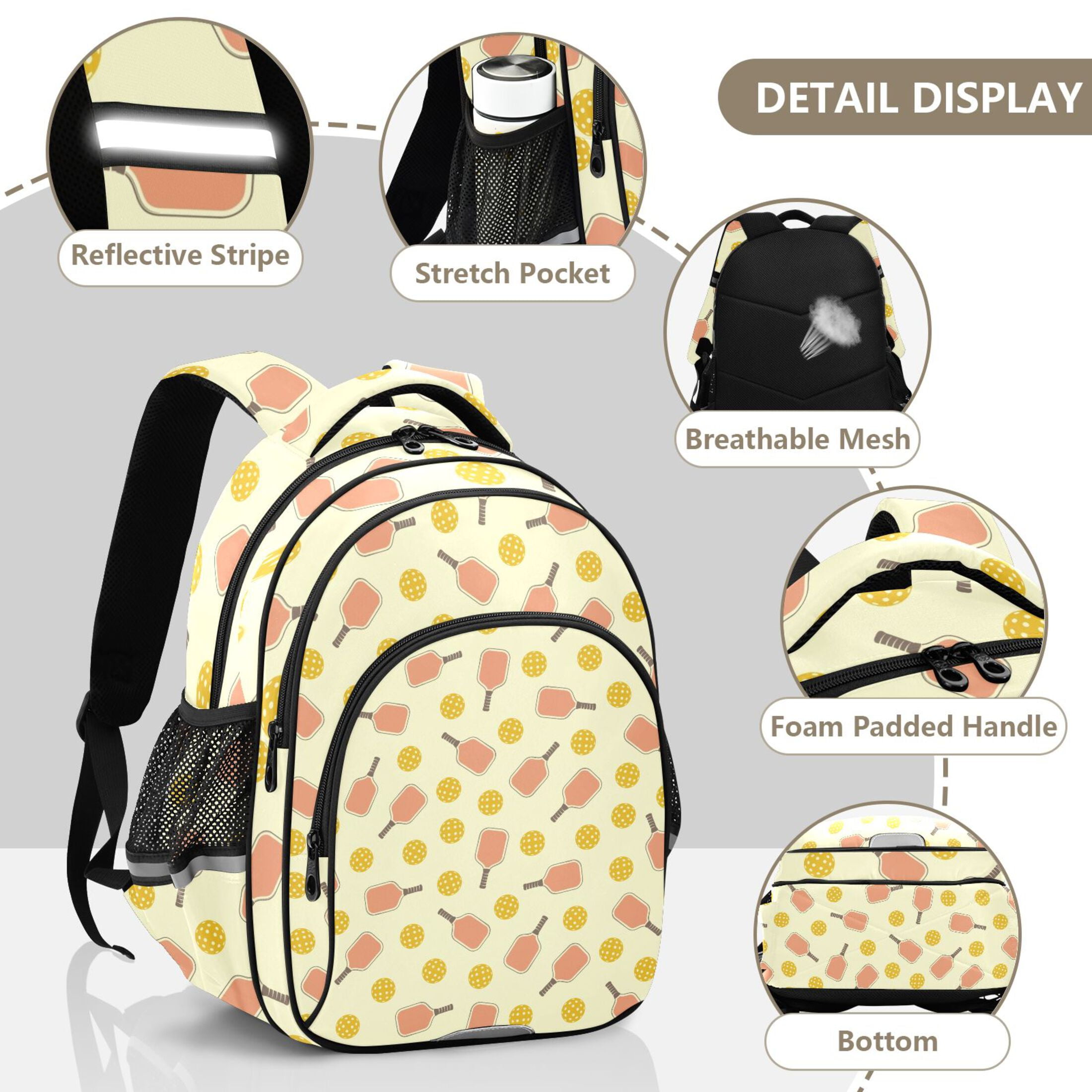 ALAZA Yellow Pickleball Balls School Backpack Elementary Bag Bookbag Travel Rucksack