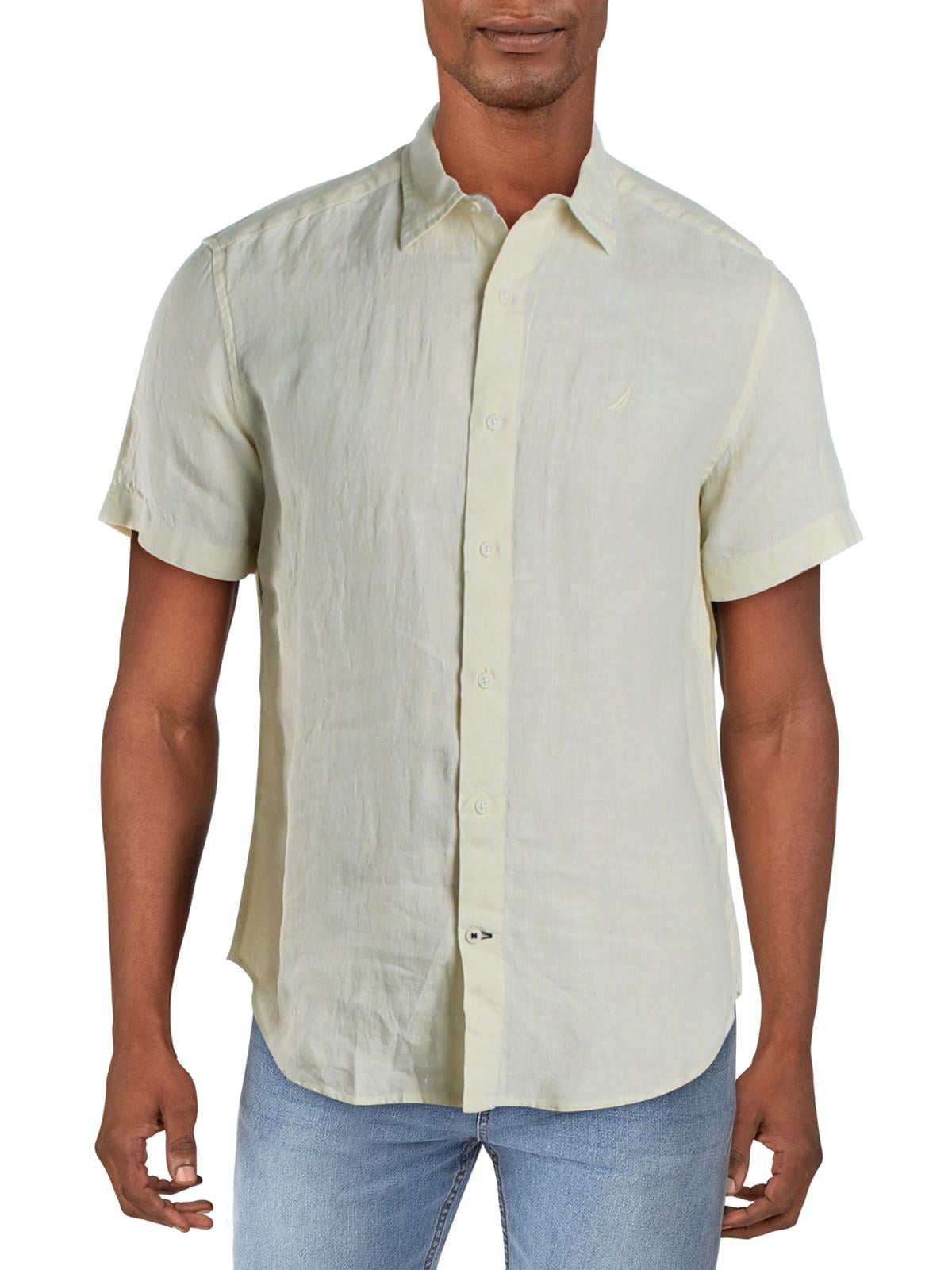 Nautica Classic Fit Short Sleeve Striped Linen Button Down Shirt