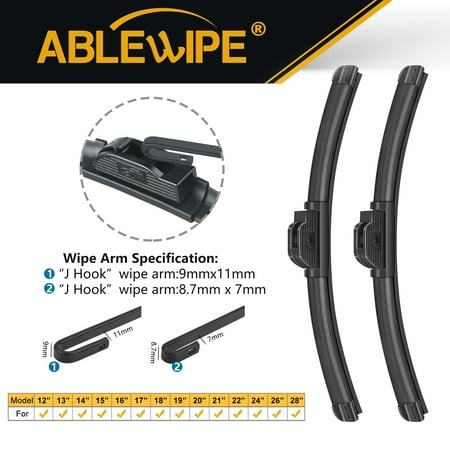 ABLEWIPE 24 Inch + 21 Inch Windshield Wiper Blades Fit For Chevrolet Camaro 2011 24"&21" Bracketless Hybrid Wiper Replacement For Car Window (Pack of 2)