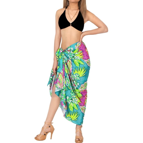 LA LEELA Women's Beachwear Summer Beach Swim Cover up Wrap Skirt Swimsuit Bikini Sarong Wraps Pareo Coverups for Women One Size Flower, Blue