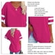 thumbnail image 4 of Camiseta de media manga para mujer con cuello en V a rayas, bloques de color, camisas holgadas de verano para oficina, trabajo, cumpleaños, rosa rojo XL, 4 of 5