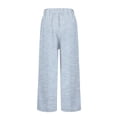 thumbnail image 5 of Striped Linen Pants Women Summer Elastic Waist Straight Leg Cropped Pants Casual Boho Beach Trousers, XL, 5 of 6