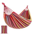thumbnail image 4 of Double Hammock 2 People Canvas Cotton Hammock with Carrying Bag Travel, Rainbow Stripes, 4 of 5