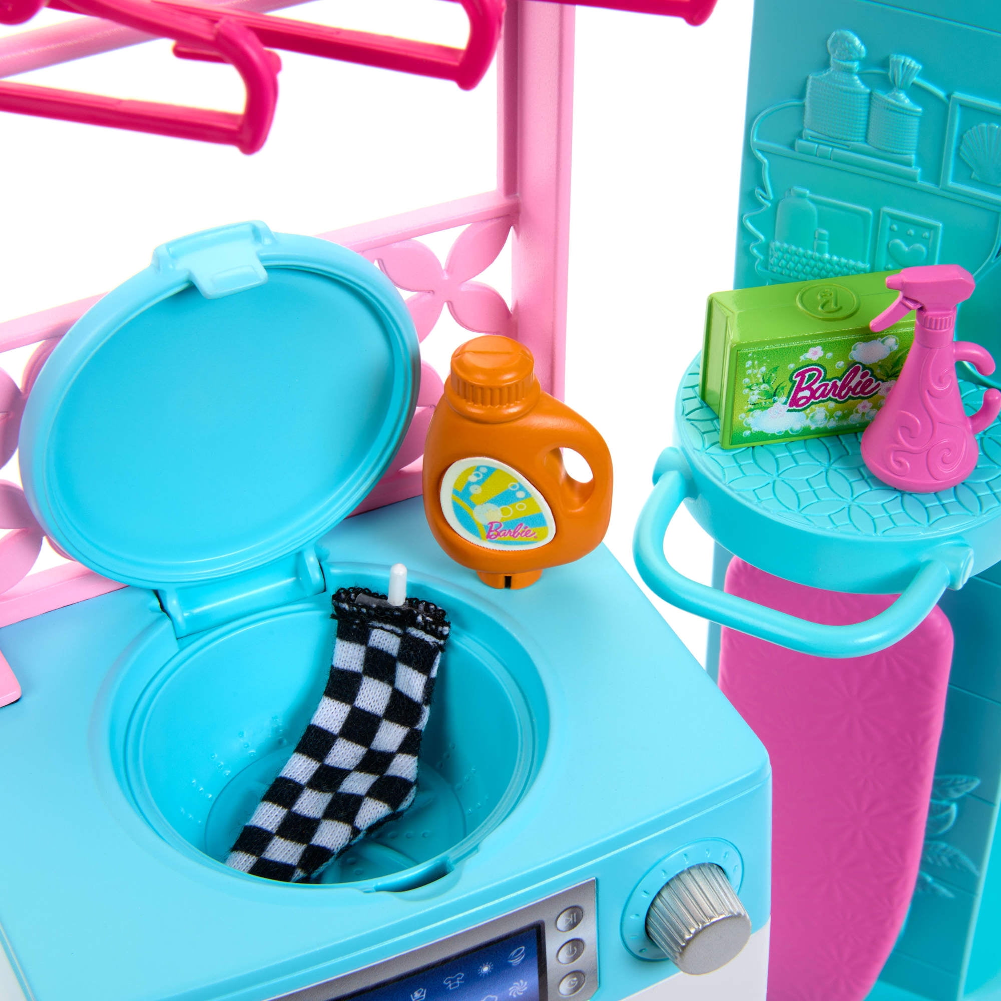 Barbie World Spinning Washer & Dryer Toy Playset with Laundry Accessories like Hangers, Basket, & Mo(图4)