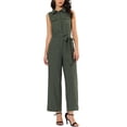 thumbnail image 2 of INSPIRE CHIC Women's Ankle Tie Waist Workwear Button Front Sleeveless Jumpsuit XS Army Green, 2 of 8