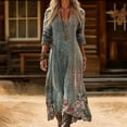 thumbnail image 2 of DHFJKG Bohemian Maxi Dresses For Women Long Sleeve Beach Dress Flowy Soft Casual Floral V Neck Swing A-Line Dress Vacation Outfits Versatile Dresses, 2 of 4