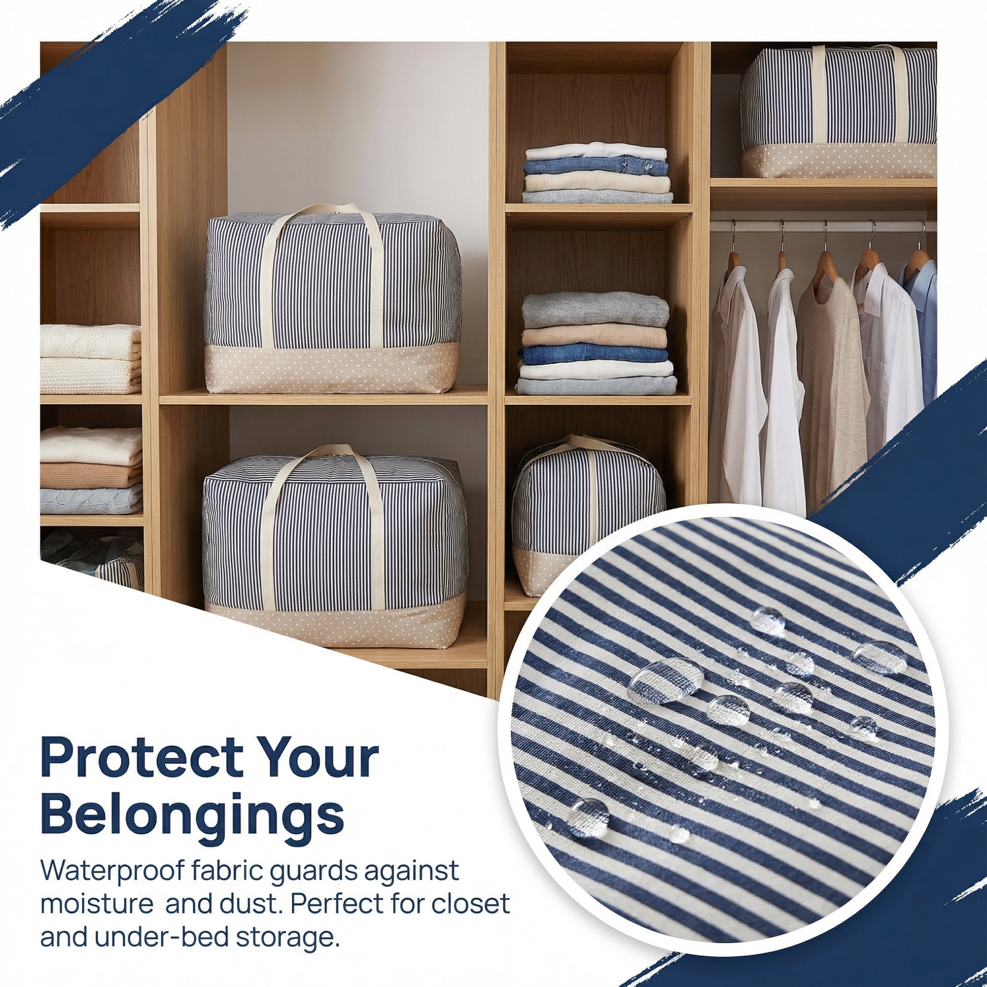 Unique Bargains Clothes Storage Bag for Closet Organizer Blue 18.9"x13.8"x9.8"