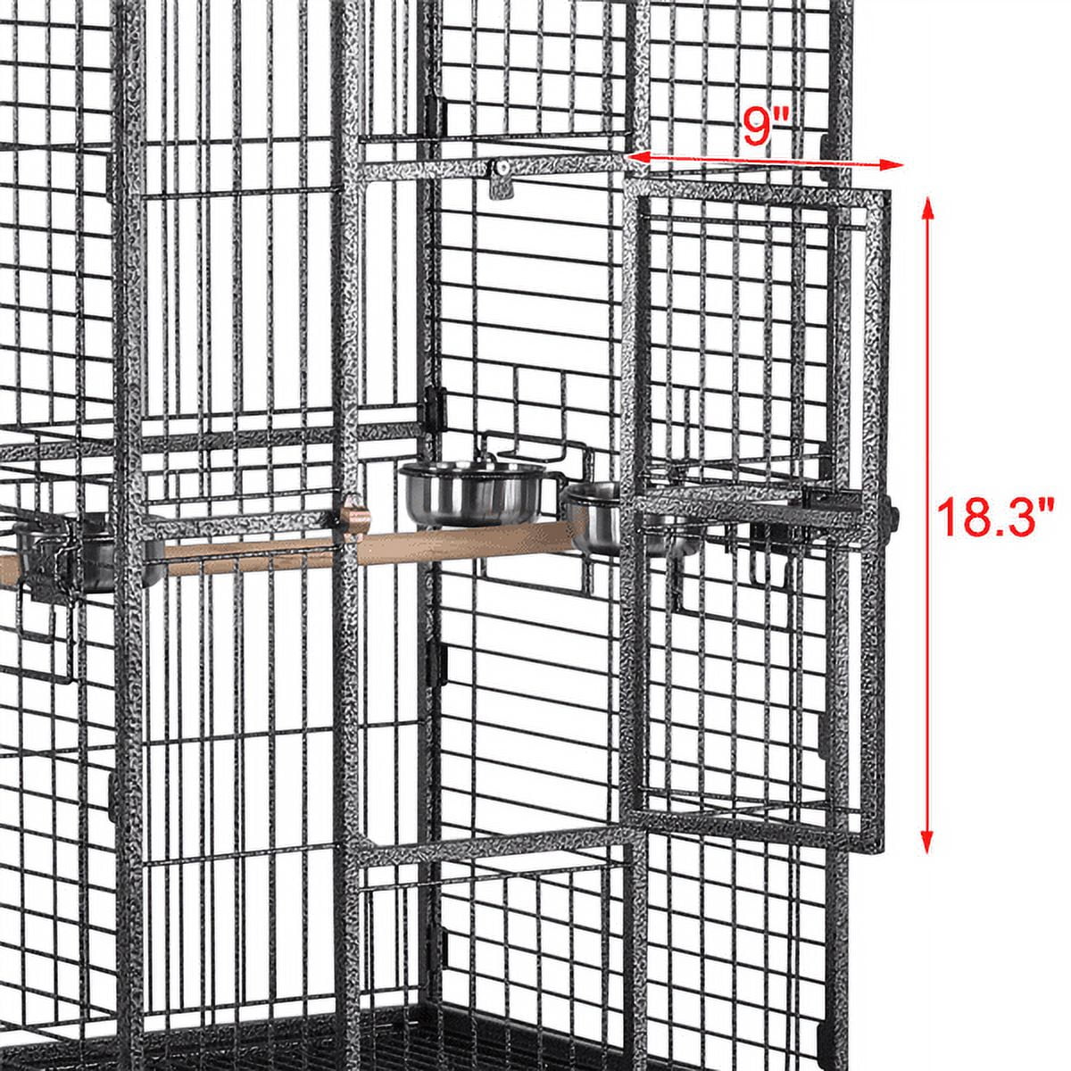 Extra Large Bird Cage with Rolling Stand, 3 Feeding Bowls and 2 Perches, Black