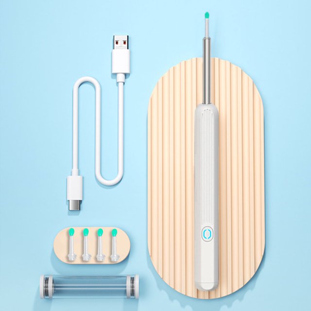 Eliminación de cera de los oídos inalámbrica inteligente con luz LED herramienta eliminadora de cera de los oídos carga USB cuchara luminosa para los oídos para bebés niños y familia