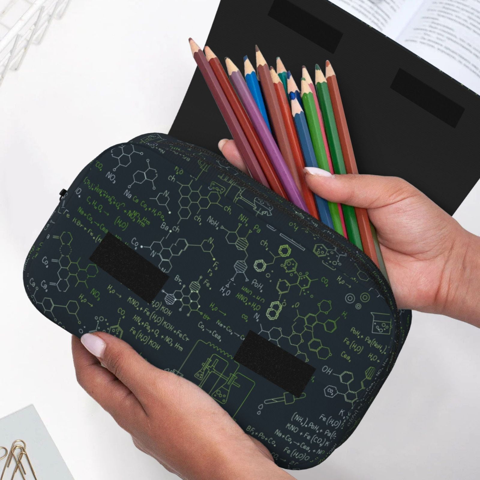 Rateoe Chemistry Formulas 2 Pattern Double Clamshell Pen Case, Storage Organizer with Two Zipper Compartments– Holds Up to 50 Pencils & Pens