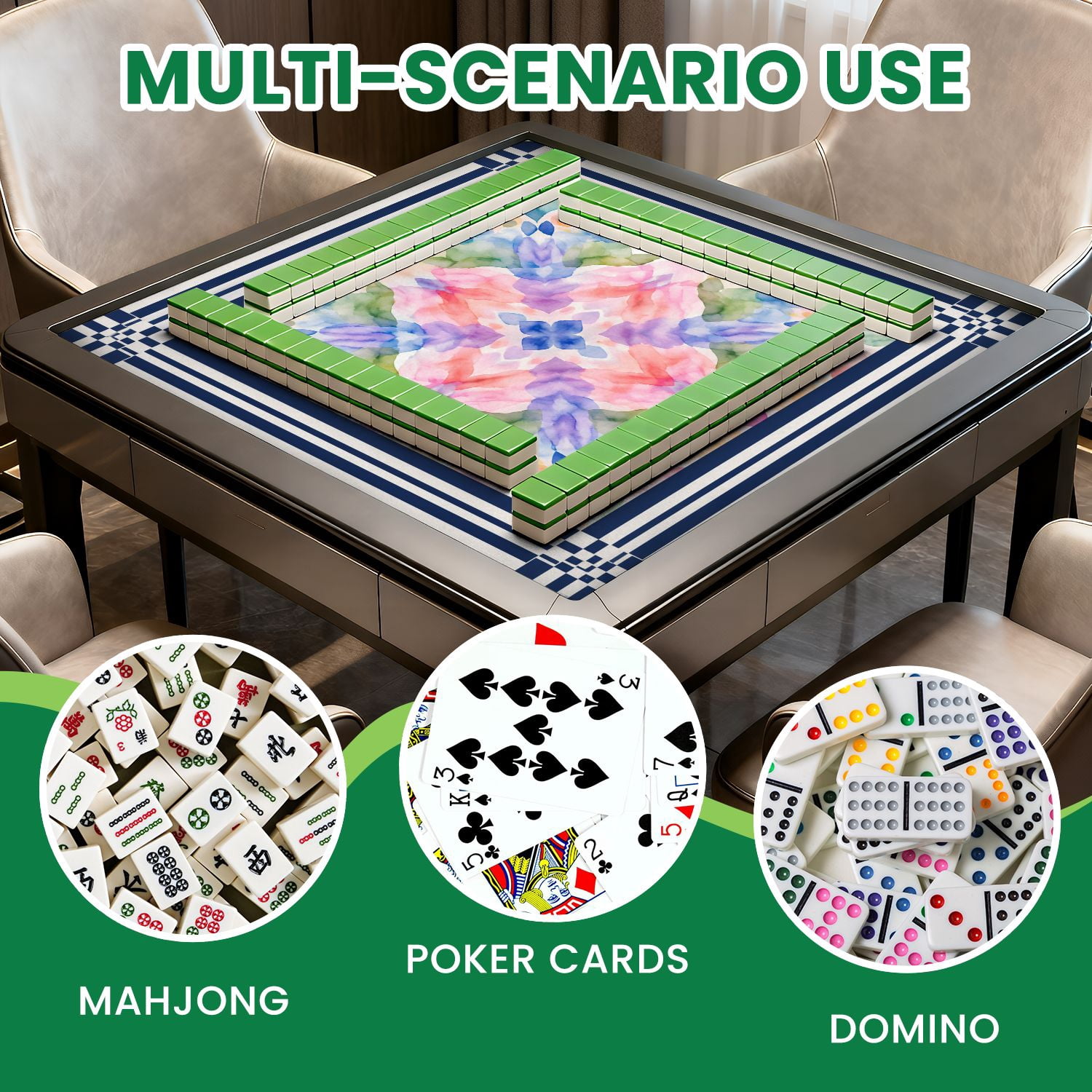 Mahjong Mat 31.5" x 31.5" Abstract Watercolor Stripes Pink Blue Yellow Tones Non-Slip Noise Reduction Mahjong Tiles Table Cover for Dominoes Poker Card Board and Tile Games