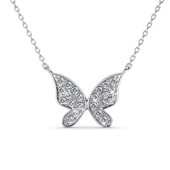 Cate & Chloe Yuenen 18k White Gold Plated Butterfly Necklace with Swarovski Crystals for Women